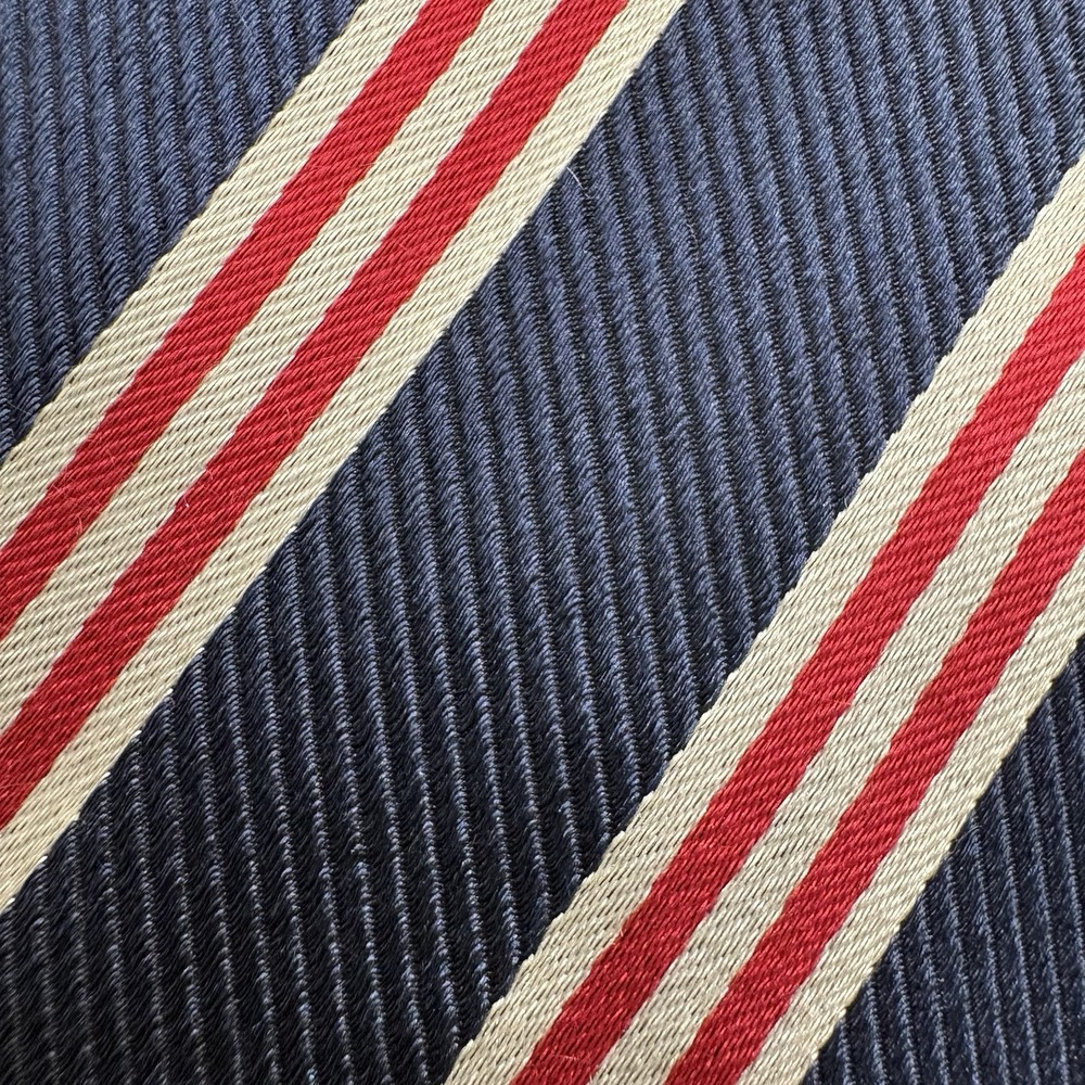Vintage J Crew Tie Mens Red White Navy Blue Striped Silk Repp 3.75" Italy 90s - Picture 3 of 5